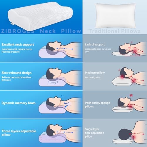 Cervical Neck Pillow King Size - Cooling Adjustable Sandwich Dynamic Memory Foam Pillows for Sleeping, Contour Pillow Ergonomic Orthopedic for Side, Back & Stomach Sleepers Soft, White
