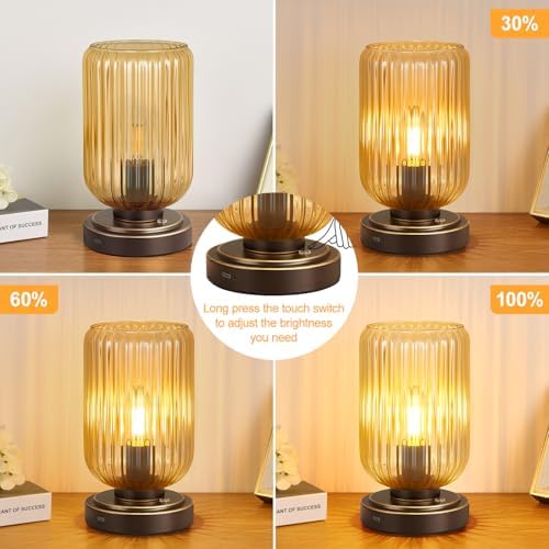 LightRound Cordless Table Lamp for Bedroom, Touch Stepless Dimmable Modern