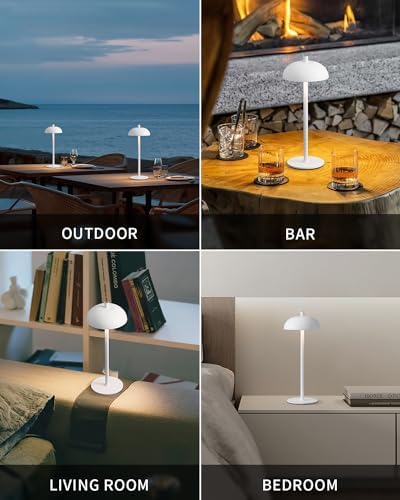 12" Cordless Table Lamps Set of 2, White Modern Portable Desk Lamp