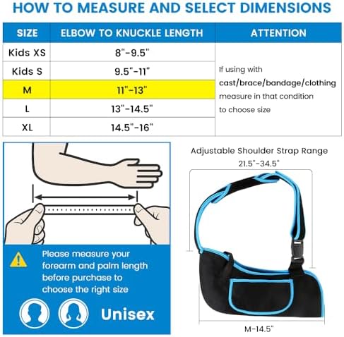 Arm Sling Shoulder Immobilizer for Men & Women, Rotator Cuff Support Brace
