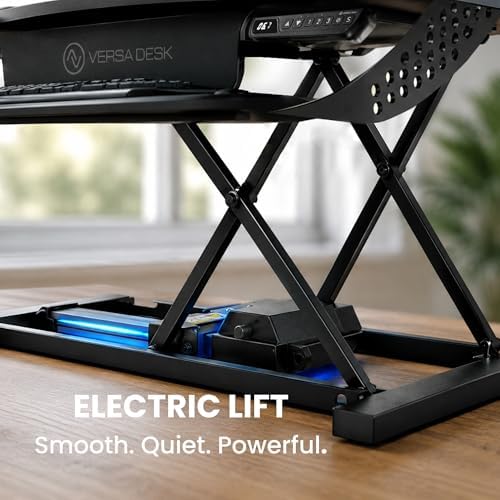VERSADESK PowerPro Elite Smart Corner Standing Desk Converter, Electric Adjustable Desk Riser w/ Keyboard Tray, USB C Ports & App Control, Dual Monitor Stand for Home Office & Gaming, (Maple, 36")