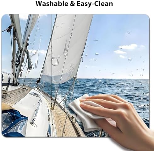 9.5x7.9 Inch Office/Gaming Mouse Pad, Sailing Boat on The Serene Sea with Hoisted Sails and Teak Deck Cute Anti-Slip Mat for Desk