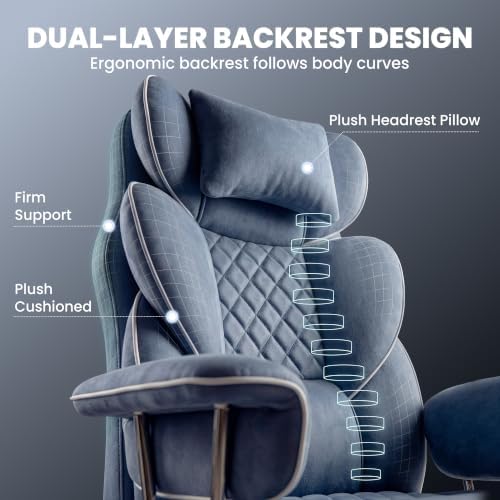 N-GEN GAMING Big and Tall Gaming Chair with Footrest, Reclining Chair, Blue