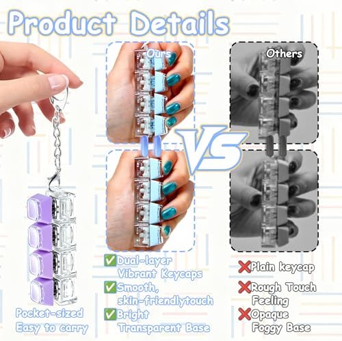 2 PCS Keyboard Fidget Toy, Double Layer Keycap Keyboard Fidget Keychain 4-in-1 Keyboard Decompression Button Finger Clicker Toys, Portable Tactile Button Sensory Toys Stress Relief Gifts（Purple Blue）