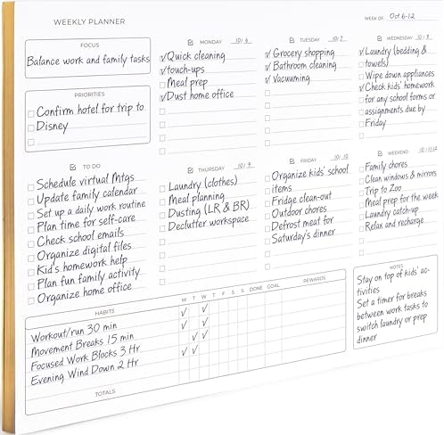 BLU MONACO | Black Undated Weekly Planner Notepad with 52 Tear-Off Sheets | Weekly To-Do List Pad for Scheduling, Goals & Desk Planning | Stylish Desk Calendar Organizer