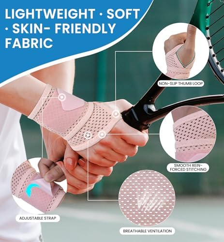 2-Pack Ultra-Thin Wrist Braces, Breathable Comfort Mesh Fabric Support for Pain Relief - Ideal for Carpal Tunnel, Tendonitis, Sports, Fitness and Daily Use - Adjustable Wrist Support (Pink)