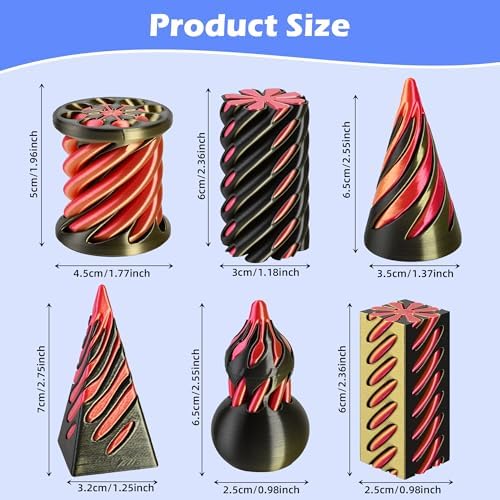 6 Pack Spinning Fidget Toys Golden Orange 3D Printed Desk Decor Set