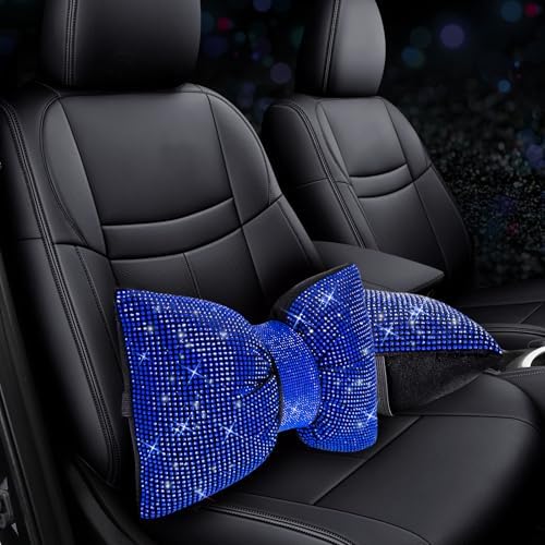2 PCS Bling Car Pillows,Rhinestones Bowknot Car Headrest Pillow,Blue