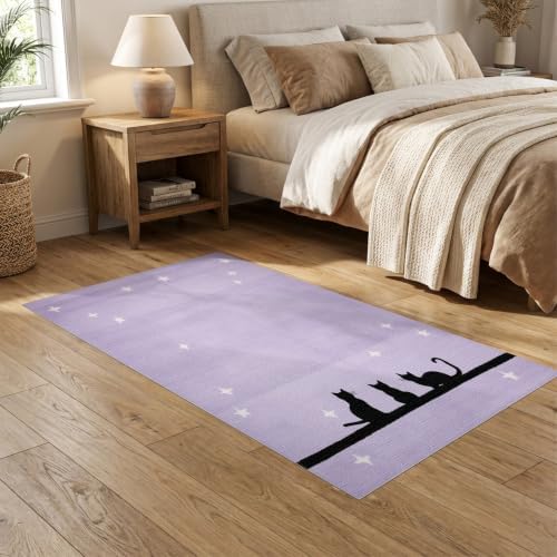 5'x7' Black Cat Lavender Starry Washable Area Rug