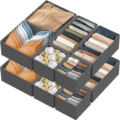 Simple Houseware Foldable Drawer Organizer Bin, Set of 12, Dark Gray