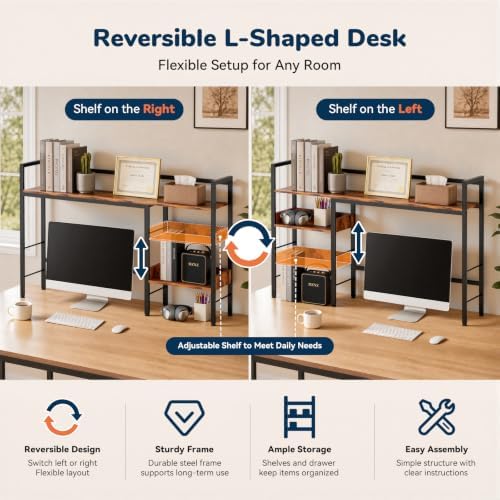 Desk Shelf, 44.9" Desk Hutch for Computer Monitor, Rustic Brown