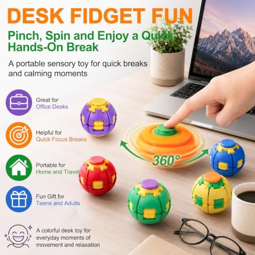 Press to Spin Fidget Spinner Helix Core Rotating Stress Ball, Sensory Fidget Toys for Adults Teens Boy Girl Gifts Anxiety Stress Relief Fidgets Office Desk Toy for Autism ADHD HelixCore Fidget Ball