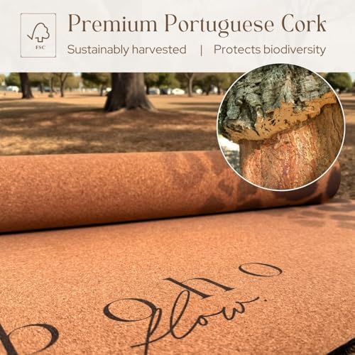 Designer Cork Yoga Mat – Signature Aesthetics on Quality Portuguese Cork with 5mm Solid Tree Rubber Base for Lasting Stability – Non Slip Grip, Odor Free and Non Toxic