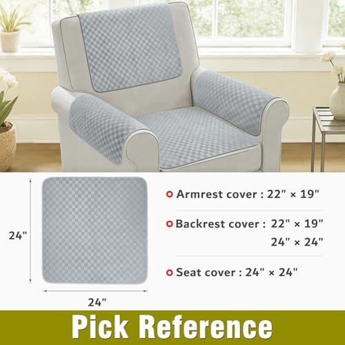 Couch Arm Covers, Sofa Arm Covers, Waterproof Armrest Cover for Sofa, Loveseat, Armchair, Anti-Slip Recliner Arm Cover, Headrest Cover, Arm Chair Covers Set of 2 (Gray, 24"×24")