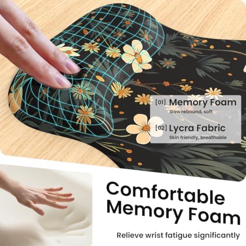 AKIT Ergonomic Mouse Pad and Keyboard Wrist Rest,Memory Foam,Flower Black