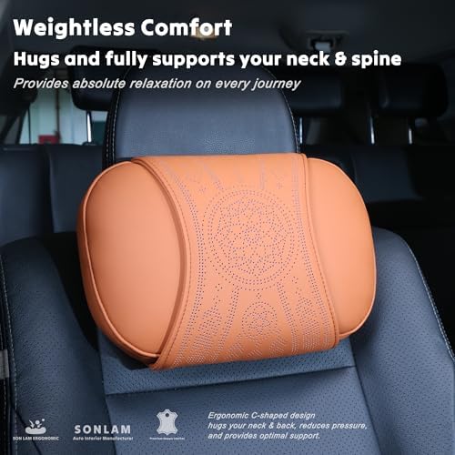 Neck Support Pillow Set for Car & Office Chair - Prosperity & Luck Dreamcatcher - Orthopedic Lumbar & Cervical Pillow for Pain Relief &Posture Correction (Neck Pillows (Cognac Brown))