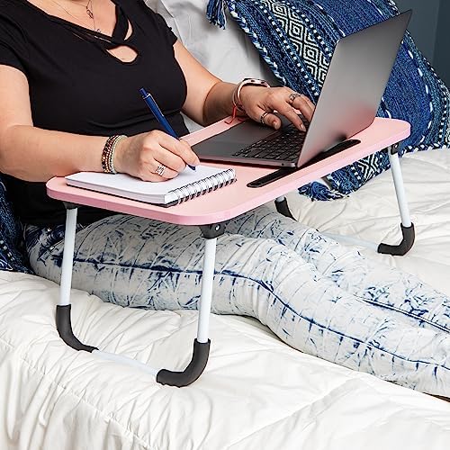 Mind Reader Lap Desk Laptop Stand, Bed Tray, Folding Legs, Couch Table, Portable, MDF, 23.25" L x 13.75" W x 10.5" H, Pink