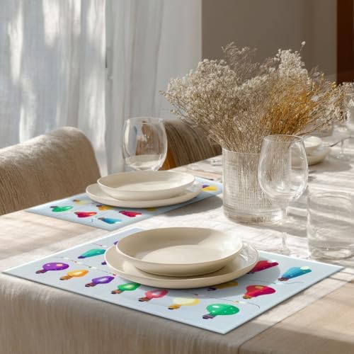 Shrahala Christmas Lights Set Set of 6 12 X 18 Inch Linen Placemats, Colorful Holiday Lightbulb Burlap Table Mat Washable Double Layered Heat Insulation for Indoor