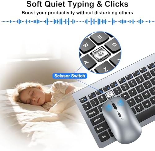 Ergonomic Ultra Slim Wireless Keyboard and Mouse Combo,2.4G Full Size,Gray