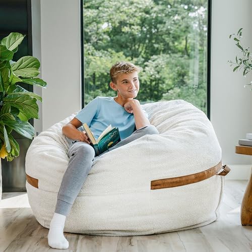 Big Joe Fuf 5Ft Oversized Foam Bean Bag Chair with Removable Cover for Kids, Teens, Adults, Sandstone Textured Boucle, 5 Foot Large Reading and Gaming Seat