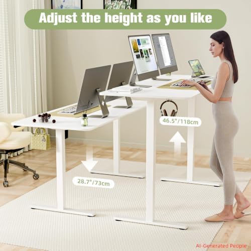ERGOMAKER 63"x28" Standing Desk, Height Adjustable Sit-Stand Office, White