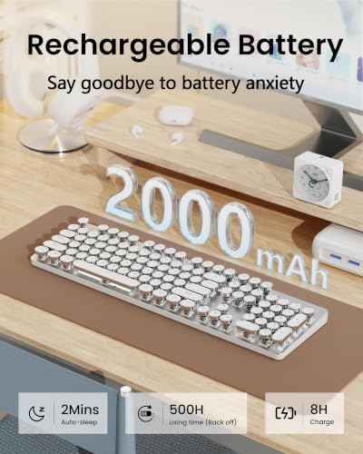 Wireless Typewriter Style Mechanical Keyboard with White Backlit, White