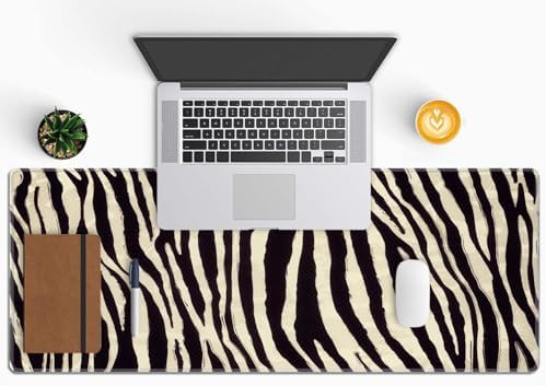 Zebra Striped Printed Desk Mat Large Gaming Mouse Pad XL Extended Mousepad Desk Pad Big Keyboard Pad Desktop Mouse Mat 31.5"x11.8" Deskmat for Gamers with Stitched Edges Non-Slip Rubber Base
