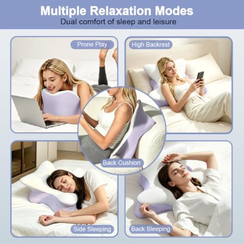 Cervical Neck Pillow for Pain Relief, Ergonomic Reading Pillow for Bed