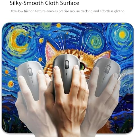 Cat Screaming in the Starry Night Mouse Pad, Adorable Kitten Desk Mat