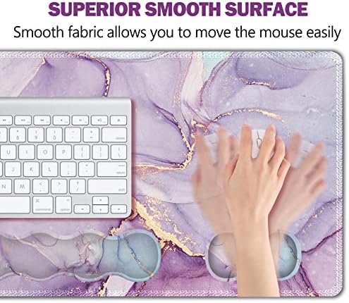 Upgraded Extended Gaming Mouse Pad, Keyboard Wrist Rest Pad, Wrist Support Mousepad Set, Artso Large Stable Rubber Base Stitched Edges, Multifunctional Desk Pad (35 x15.5 in), Purple Blue Marble