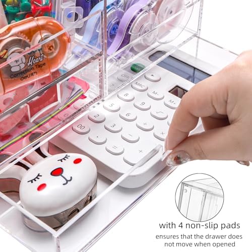 Cididu Acrylic Desk Organizer with 7 Compartments, Clear Desktop Storage with 2 Drawers for Office Supplies, Pen Holder, Stationery Caddy, Makeup Brushes, Transparent Organizer for Home School