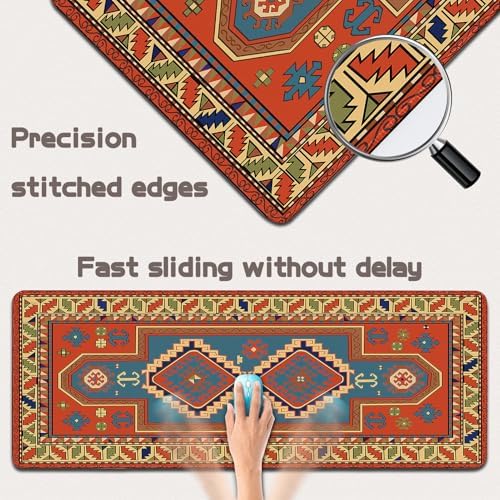 Persian Rug Mouse Pad - Desk Mat for Keyboard and Mouse - Large Mouse Pads for Desk, Gaming Mousepad with Non-Slip Base, Retro Desk Mat (31.5" X 11.8") Rug - Orange Shell