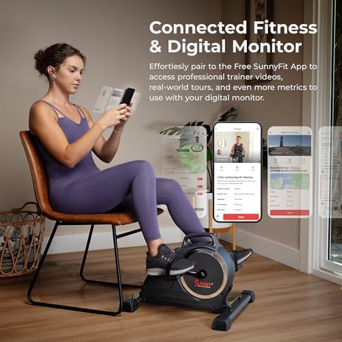 Sunny Health & Fitness Smart Motorized 2-in-1 Pedal Exerciser, Indoor Compact Under-Desk Mini Bike for Low-Impact Cardio Workout and Physical Therapy, Free SunnyFit Training App Connection