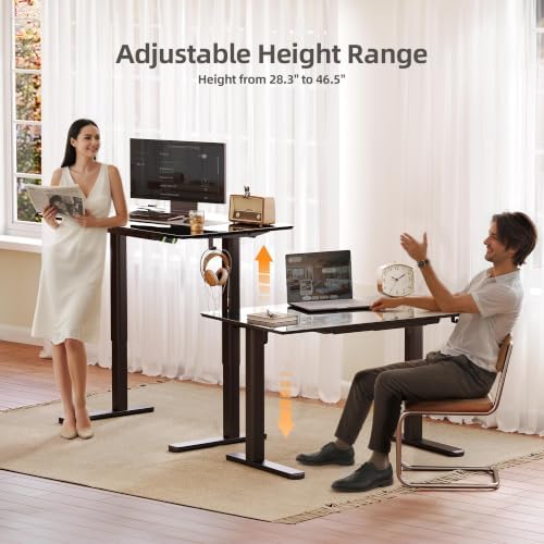 INNOVAR Glass Standing Desk with Drawers 55 x 27.6 Inch Black