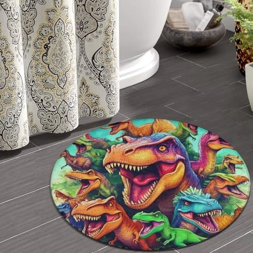 Men's Large Home Decor Mat, Soft Round Yoga Carpet, Non Slip Machine Washable Home Office Circle Rug Dinosaurs