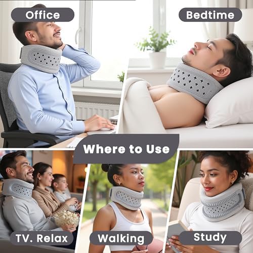 Neck Brace for Neck Pain and Support, Neck Support for Pain Breathable Cervicorrect Brace Adjustable Soft Silicone Foam, Cervical Collar for Sleeping, Relieving Spinal Pressure (Grey)