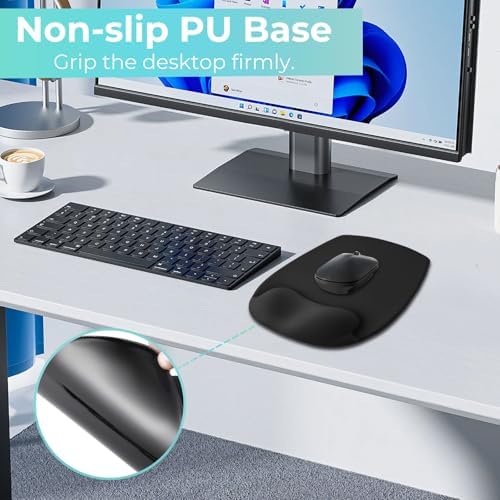 Mouse Pad with Wrist Rest Support, Ergonomic Mousepad with Comfortable Gel Cushion, Gaming Mouse Pad with Smooth Lycra Surface & Non-Slip PU Base, for Home Office Computer Laptop, Black