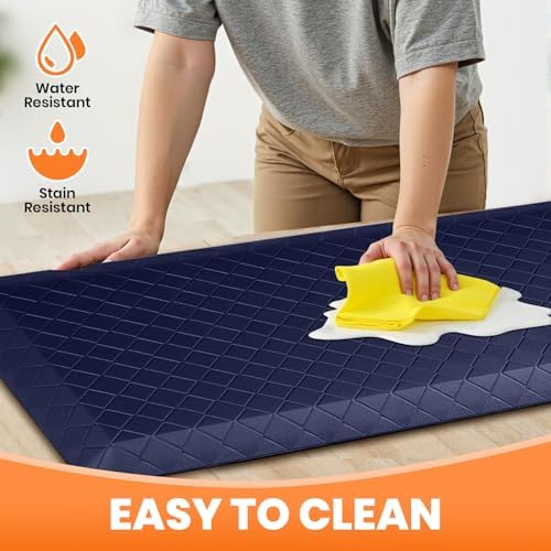 4/5 Inch Extra Thick Kitchen Mats for Floor,Non Slip Anti Fatigue Kitchen Rugs,Waterproof Stain Resistant Sink Mat,Cushioned Standing and Comfort Mats for Office (17"x60" Blue)
