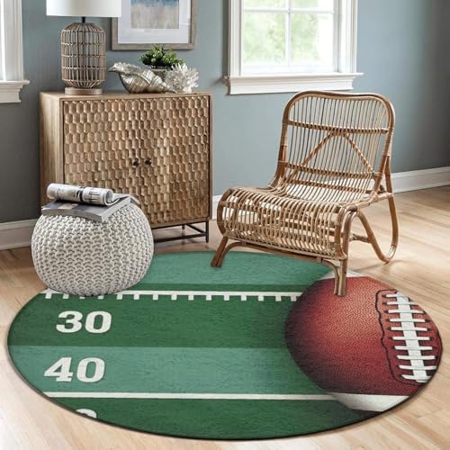 Soft Round Yoga Carpet, Large Home Decor Mat, Non Slip Machine Washable Kitchen Office Circle Rug Football Gifts