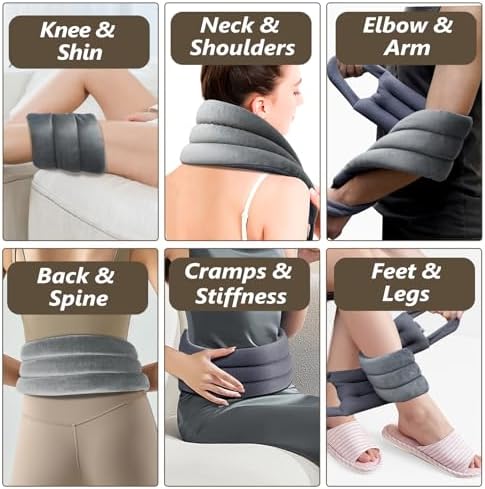 AiricePac Microwave Heating pad for Neck and Shoulders Back 33 * 5" microwavable Moist Heat Pack Warm hot Compress Neck wrap Weighted Rice Bean Bag Reusable Herbal Nature Calming Portable Grey