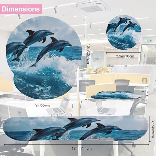 Dolphins in Ocean Ergonomic Wrist Support Keyboard Mouse Wrist Rest Set, Computer Office Comfortable Wrist Rest for Mouse Easy Typing
