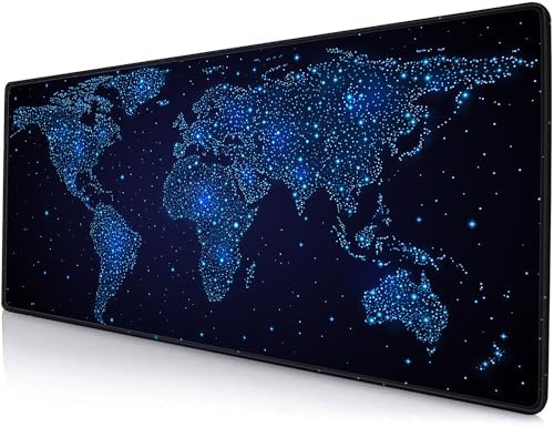 Large Gaming Mouse Pad with Stitched Edges, Desk Pad Extended Keyboard Mat, Non-Slip Rubber Base Mousepads for Laptop, Office, Home, 31.5X11.8 inch Galaxy World Map