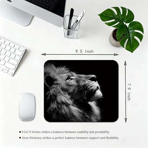 9.5x7.9 Inch Office/Gaming Mouse Pad, Majestic Black & White Lion King Profile, Cute Anti-Slip Mat for Desk Decor