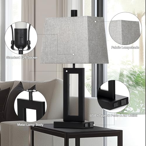 Cinkeda Bedside Table Lamp Set of 2,Nightstand Touch Lamps with USB Port