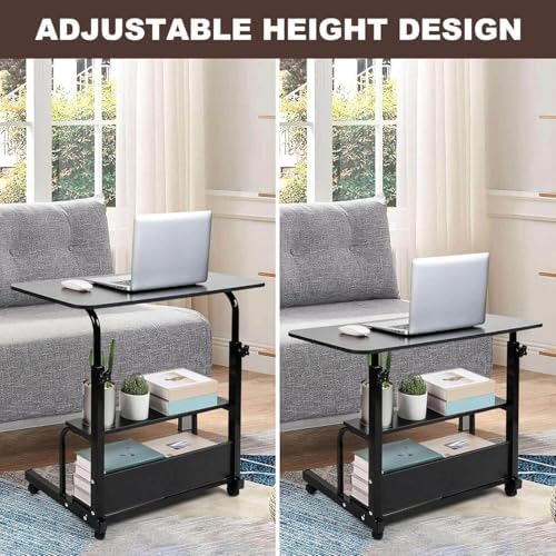 Adjustable Height Mobile Computer Desk with Wheels Black 31.5X15.7 Inches
