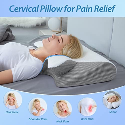 HOMCA Memory Foam Cervical Pillow, 2 in 1 Ergonomic Contour Orthopedic Pillow for Neck Pain, Contoured Support Pillows for Side Back Stomach Sleepers