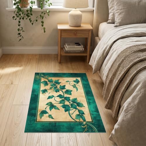 2'x3' Green Cat Cat-Inspired Vine Symmetry Washable Accent Rug