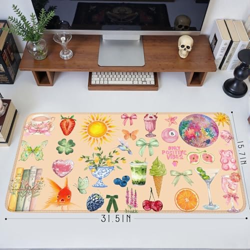 Cute Pink Boho Pastel Desk Mat Colorful Desk Mat for Keyboard and Mouse XXL Large Mouse Pad Desk Pad Mat Floral Cozy Aesthetic Desk Decor for Women Girl Teacher