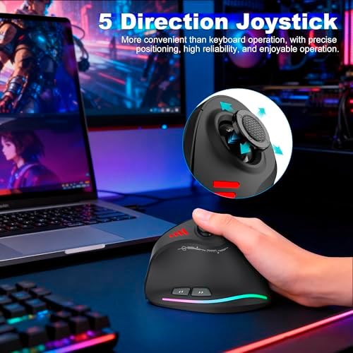 TRELC Wireless Gaming Mouse with 5 D Rocker, 24000 DPI/11 Programmable Buttons, Vertical Ergonomic Mouse for 2 Devices Connection (BT+2.4GHz), Rechargeable Mice for PC/Laptop/E-Sports/Gamer