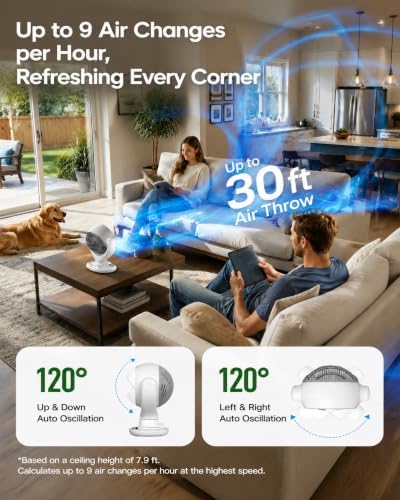 Aaoyun Cordless Desk Fan, 12000mAh Rechargeable Air Circulator with Remote, 3D Oscillating Table Fan, 8 Speeds Quiet DC Motor, 4-Level LED Light, Portable for Bedroom, Home, Office(D4)